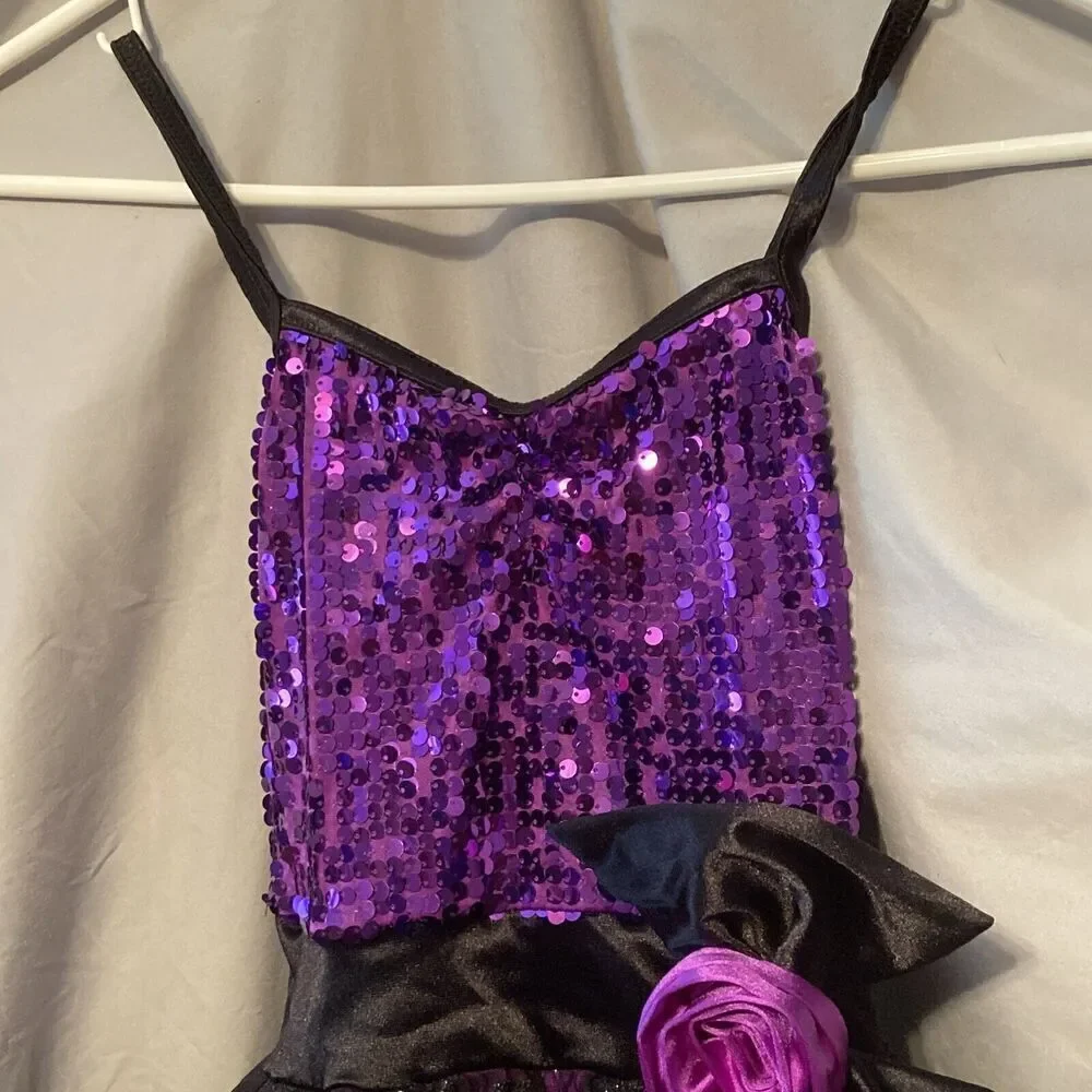 Wiessman Grape Purple Sequined Dance‎ Costume Girls Size LC With Barrette New